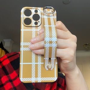 For iPhone 14 pro max phone case wrist strap kickstand keychain holder